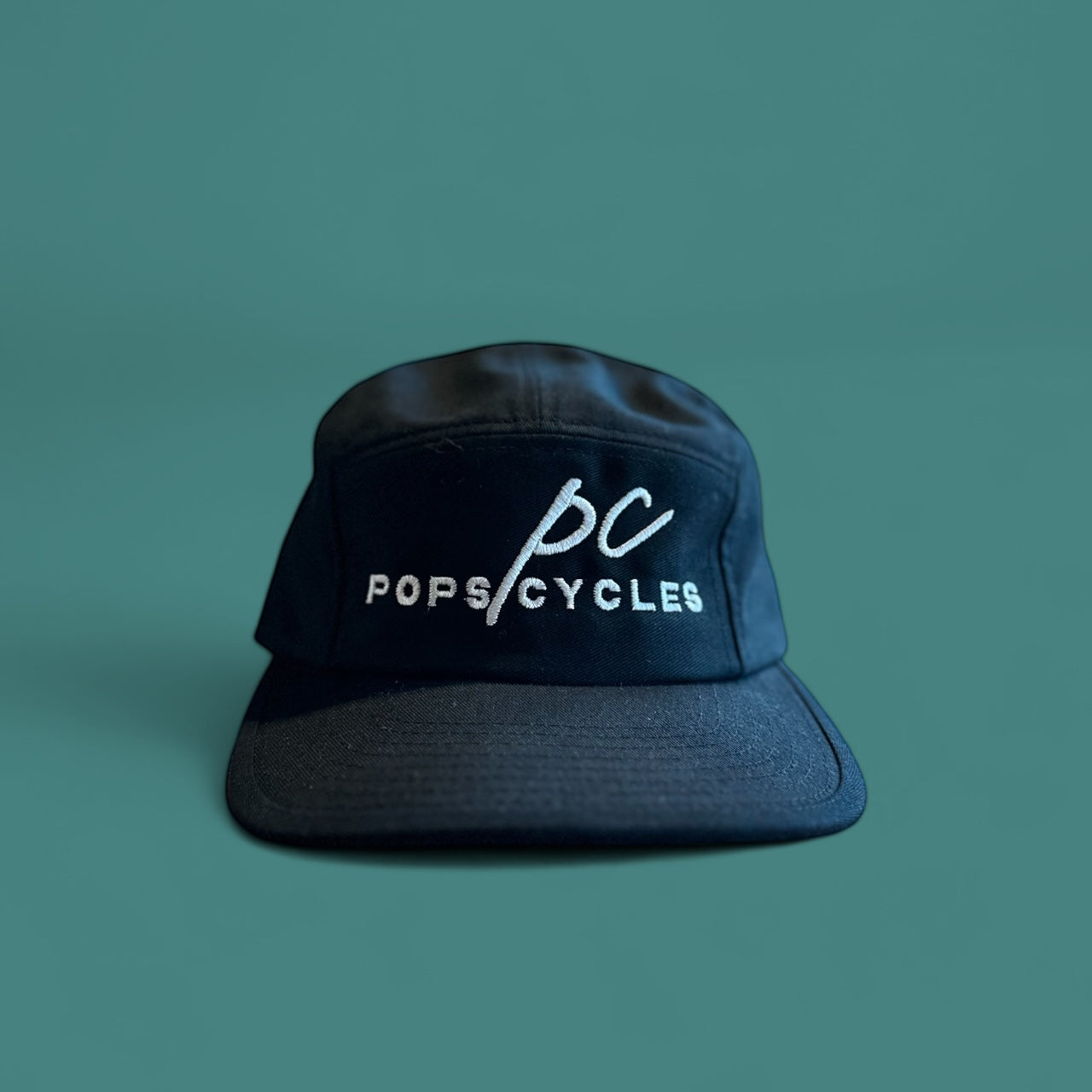 Pops Cycles Black 5 Panel Camp Hat