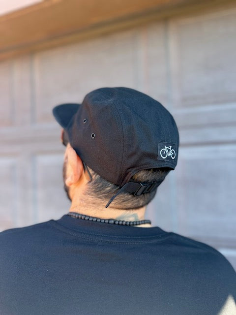 Pops Cycles Black 5 Panel Camp Hat